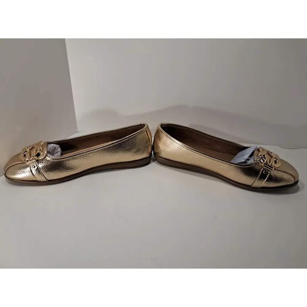 Aerosoles Big Bet Color Soft Gold Flat Loafer Size 9W NEW